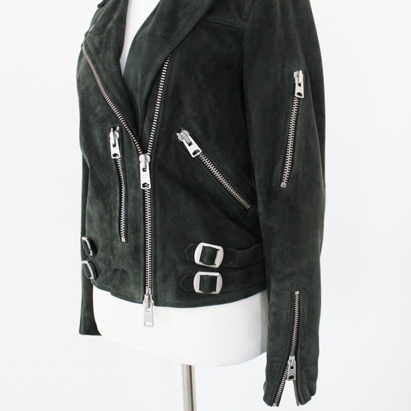 Allsaints Edwards Biker Goat Suede Leather Motorcycle Zipper Buckle Jacket, US 2 - Picture 11 of 15